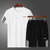 夏季短袖套装男 大码2020新款休闲运动男装韩版夏装速干t恤两件套(M 136黑色)第3张高清大图