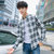 森雷司格子衬衫男长袖2018秋季新款韩版潮流时尚男士衬衣外套个性帅寸衣(白色 XL)第3张高清大图