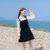 2018秋装新款韩版女装修身吊带长袖丝绒两件套连衣裙套装裙裙子(黑色)(M)第2张高清大图