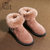 2018冬季新款靴子男童棉靴冬靴羊京绒短靴兔毛绒口防滑耐磨TPR耐磨保暖女童童靴(36 红色)第2张高清大图