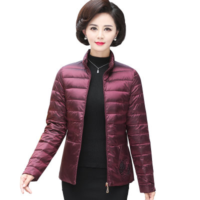 年轻妈妈轻薄短款羽绒服中年女冬装洋气中老年气质外套(酒红色)(XL_建议85-105斤_)