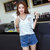 莉菲姿 2017夏季新款韩版V领半袖体恤打底衫上衣百搭条纹短袖t恤(白色 XL)第4张高清大图