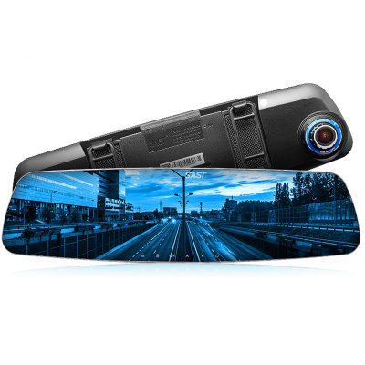 先科D50 后视镜前后 双镜头 行车记录仪高清1080P 蓝镜4.3英寸广角夜视 倒车可视(标配+8G)