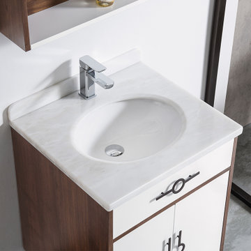 凯鹰现代中式304不锈钢浴室柜组合落地卫生间洗脸盆洗手盆面盆柜YK9967(60CM冰花玉镜柜款)