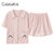 CaldiceKris（中国CK）夏季睡衣女2022年新款纯棉薄款短袖短裤可外穿夏天家居服两件套装CK-A38033(粉红色)第2张高清大图