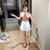 CaldiceKris（中国CK）女童蕾丝花边领无袖条纹衫白色短裤套装CK-FS3415(白色 160)第4张高清大图