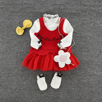 【2018新款春秋女宝宝背带裙秋冬毛呢背心纱