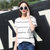 莉菲姿 2017韩版女装夏装新款宽松显瘦条纹短袖T恤(粉红条 L)第2张高清大图