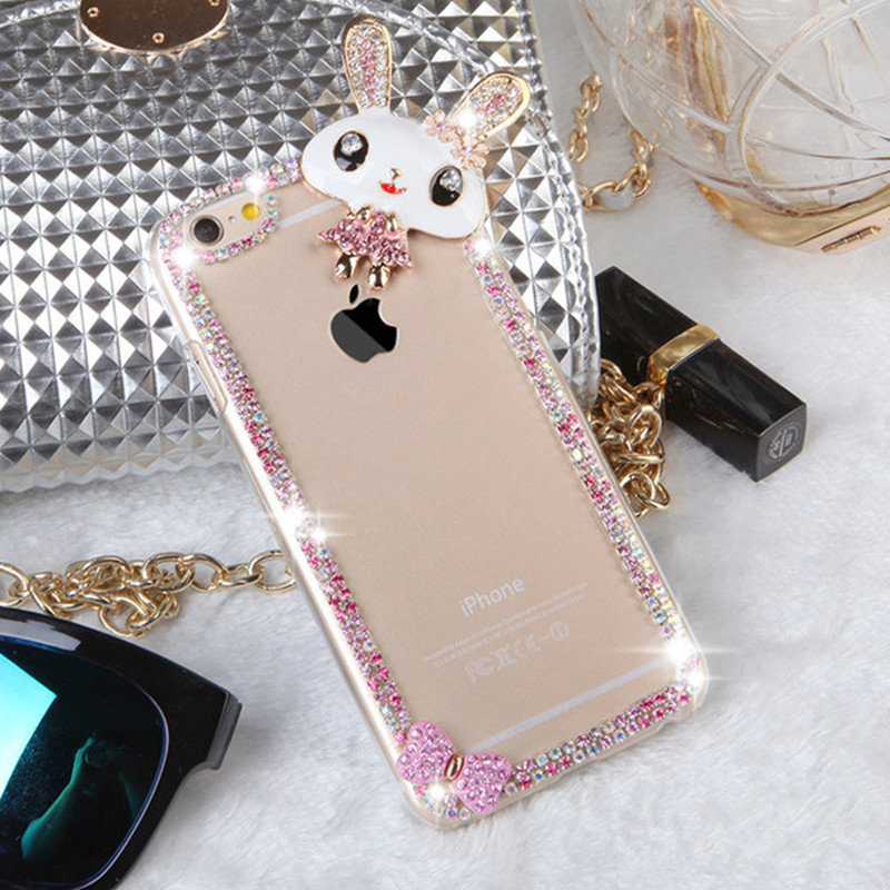 BL 潮品卡通萌兔水晶透明壳水钻手机壳套保护