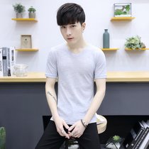 左岸男装 夏季新款韩版男士V领短袖T恤青少年修身半袖上衣潮(灰色 4XL)