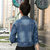 依薇妮 2015新款女长袖短款韩版上衣破洞外套 修身百搭牛仔外套(蓝色 S)第3张高清大图