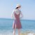 2018秋装新款韩版女装修身显瘦喇叭袖七分袖两件套连衣裙套装裙(粉红色)(L)第4张高清大图