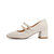 森达2021秋季新款商场同款甜美玛丽珍气质粗跟女浅口单鞋3EH01CQ1(米白 34)第2张高清大图