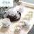 创简坊（CJIANFF） 陶瓷茶具套装 功夫茶具盖碗茶杯茶壶整套青花瓷茶碗茶海家用  7件(10头盖碗青莲雅0)(7件)第2张高清大图