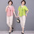 新款妈妈上衣薄款洋气中老年人夏装棉麻套装气质中年女士短袖t恤(绿色 5XL建议（145-155）斤)第3张高清大图