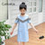 CaldiceKris（中国CK）女童条纹露肩牛仔连衣裙CK-FS3168(140 蓝色)第4张高清大图