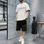 卡郎琪 男士短袖t恤夏季2020新款潮流一套搭配休闲运动套装宽松帅气衣服五分裤短裤(KXP-T212S205白色 M)第2张高清大图
