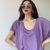 MISS LISAv领上衣设计感宽松中长款短袖t恤CX1845(紫色 XL)第2张高清大图