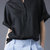 欧美时尚气质黑色衬衫女夏2020新款百搭知性短袖上衣宽松大码衬衣(黑色 S)第4张高清大图
