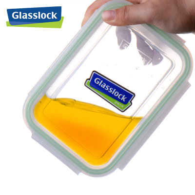 Glasslock韩国进口1000ml玻璃密封保鲜盒微波炉便当长方形饭盒(透明盖1000ml)