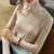 MISS LISA莫代尔t恤时尚圆领薄款长袖打底衫纯色弹力内搭上衣J1D2213(焦糖色 L)第3张高清大图