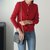 MISS LISA针织衫开衫长袖韩版修身百搭洋气外搭厚款毛衣外套K11031(红色 S)第3张高清大图