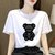 SUNTEK短袖t恤女装2022年新款夏季设计感国潮风ins白色宽松大码上衣(3XL 176-200斤 黑色熊)第4张高清大图