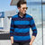CINESSD 冬季新款男式T恤 商务中年条纹t恤翻领长袖纯棉POLO衫(蓝色 XL)第4张高清大图