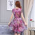 VEGININA 韩版中长款修身印连衣裙 9641(紫色 L)第3张高清大图