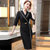 MISS LISA韩版时尚气质中长款V领高腰连衣裙大码裙子YWZ8116(黑色 M)第4张高清大图