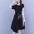 亿梦诗 2021年夏季新款气质名媛中长款黑色短袖显瘦法式连衣裙ET1224(黑色 L)第4张高清大图