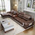 A家家具 简易真皮沙发 现代简约客厅皮沙发沙发北欧懒人沙发DB1549(棕色 边几 米白色)第2张高清大图