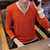 卡郎琪 男士新款长袖t恤薄款毛衣针织衫 青年百搭休闲V领体恤毛衣纯色打底衫上衣QCC126-1-837(橘红色 XL)第4张高清大图