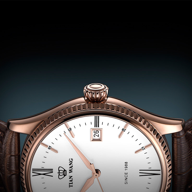 天王表男表防水全自动机械表 皮带男士手表潮流休闲腕表新品GS5885(玫瑰金 皮带)