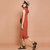 七格格2017夏新款 宽松连帽无袖绣花撞色绑带中长裙连衣裙X1036(砖红色 XL)第4张高清大图