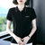 纯棉短袖t恤女夏季2022年新款宽松女装洋气减龄高品质带领polo衫(黑色 4XL)第4张高清大图