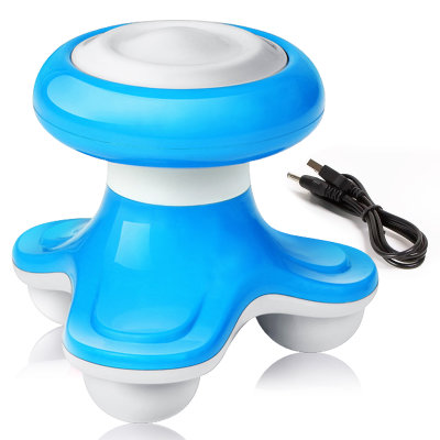 安尚小型三角按摩器电动蘑菇按摩 棒震动便携式USB揉捏穴位迷你USBMin颈肩腰部头部全身振动手持三脚三头小按摩仪器(蓝色)