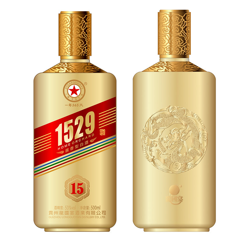 白酒整箱 贵州名酒龙国宴1529白色53度酱香型白酒 500ml*1瓶装 纯粮