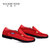 火枪手男士休闲皮鞋套脚低帮男鞋休闲鞋春季单鞋男帆船鞋X53N012Z(红色 42)第4张高清大图