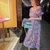 紫色泡泡袖气质连衣裙女装2022夏季新款开叉洋气碎花收腰长款裙子(XL 建议115-125斤 紫色)第5张高清大图