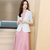 MISS LISA韩版时尚中长款连衣裙职业装大摆裙XN026-2(粉红色 M)第5张高清大图