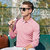 【纯棉】休闲翻领胸标T恤长袖男式POLO衫(粉红色 175)第5张高清大图