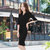 VEGININA 韩版时尚显瘦中长款包臀褶皱连衣裙 9865(黑色 XXL)第2张高清大图