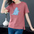 【灵薇雅】夏季韩系100%纯棉小恐龙卡通印花宽松圆领短袖T恤衫D7349(砖红色 M)第3张高清大图