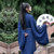 婷瑶曲原创汉服圆领袍男女明制刺绣中国风夏季日常套装(蓝色)第5张高清大图