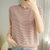 蒂克罗姆曲珠条纹半高短袖针织衫(粉色 L)第5张高清大图