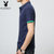 夏季新款男士短袖t恤翻领polo衫潮牌潮流上衣服男装半袖体恤5  Stz501(PB-Stz501藏蓝色（绿色袖） L)第2张高清大图