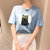 2019夏季新款t恤女韩版宽松卡通猫咪印花短袖纯棉上衣(蓝色 L)第5张高清大图