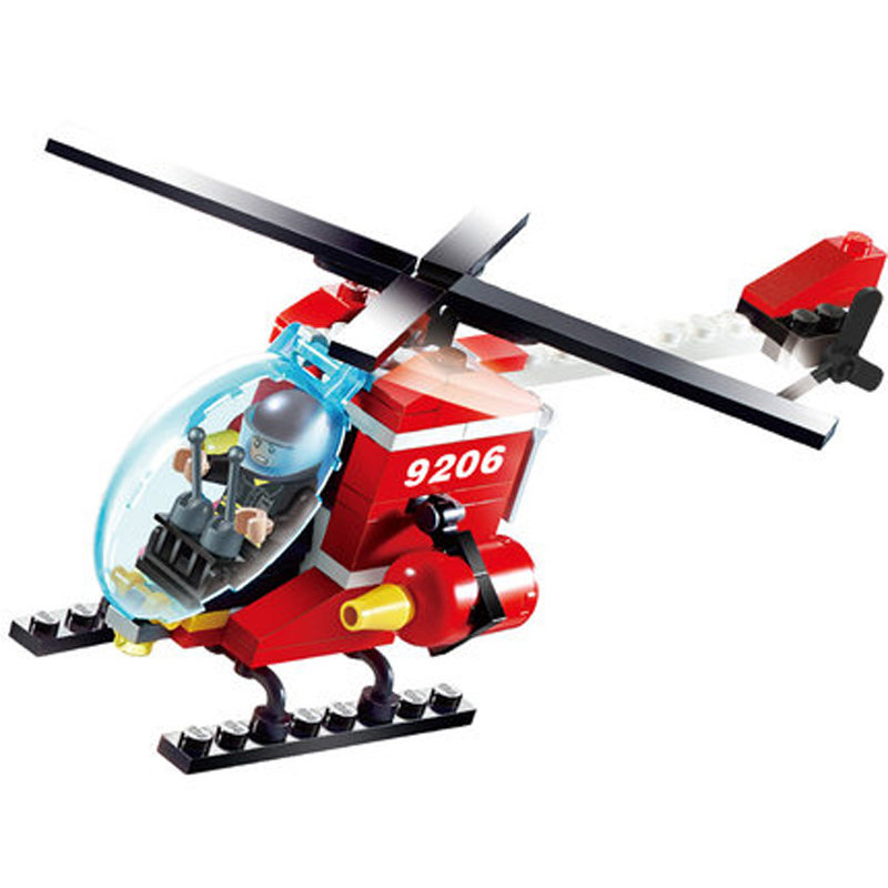 积木拼装警察局城市系列消防总局消防直升机车
