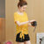 窈兹 新款韩版女装夏季短袖学生清凉纯色圆领百搭打底雪纺T恤(黄色 XXL)第3张高清大图